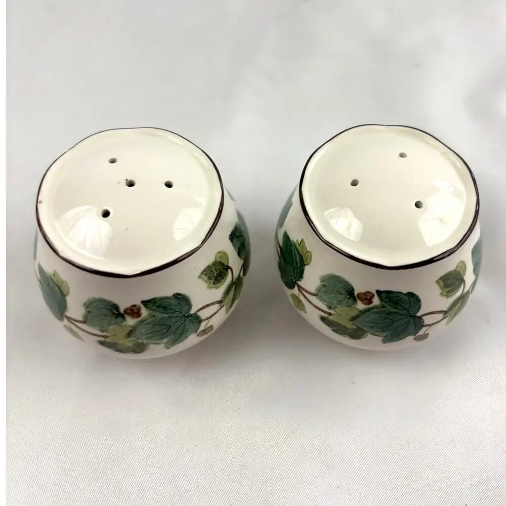 VTG‎ Green Ivy Plant Salt and Pepper Ceramic Shakers Japan Set